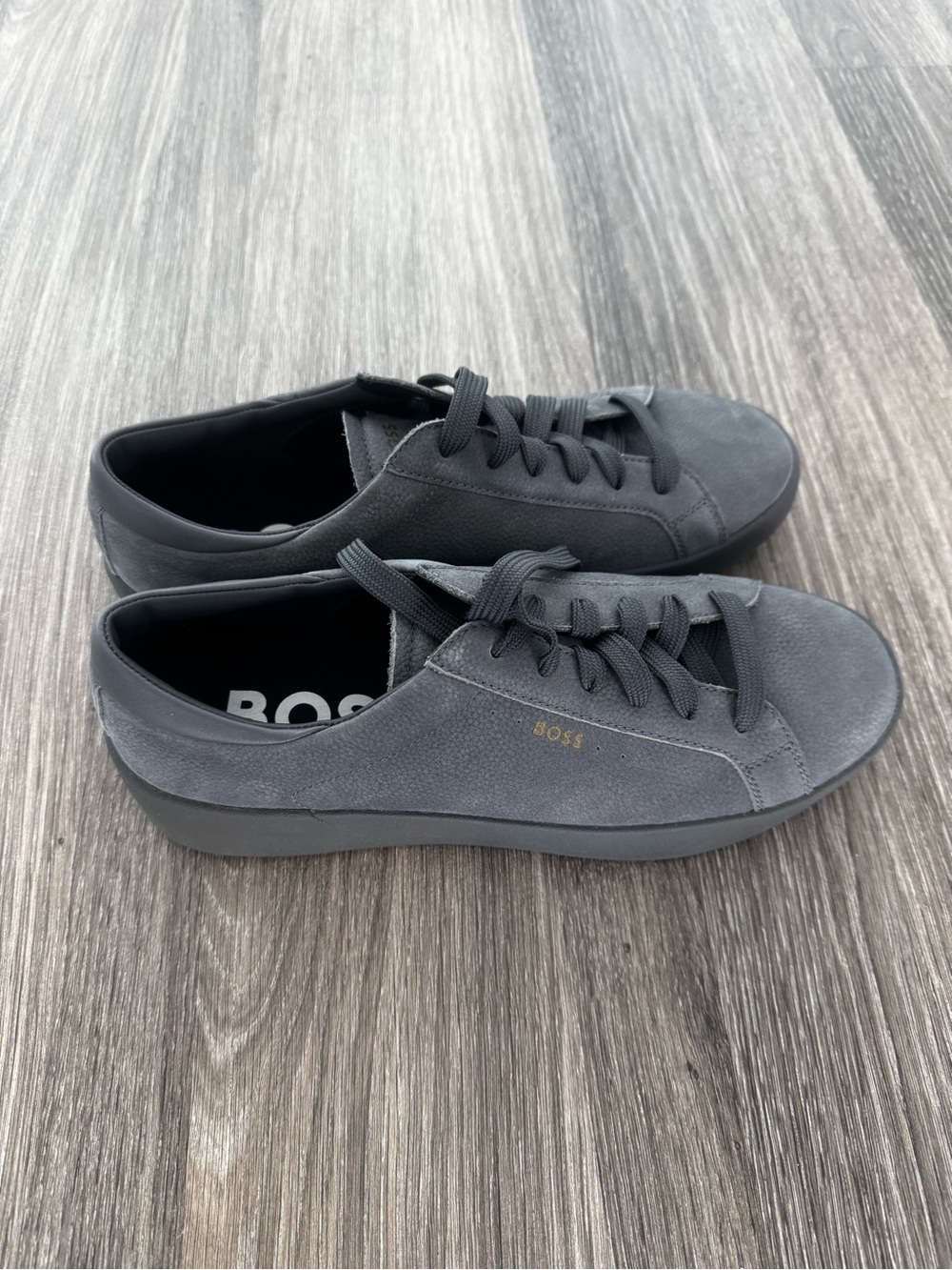 BOSS Grey Lesther Low-Top Sneakers with Subtle Gold Logo